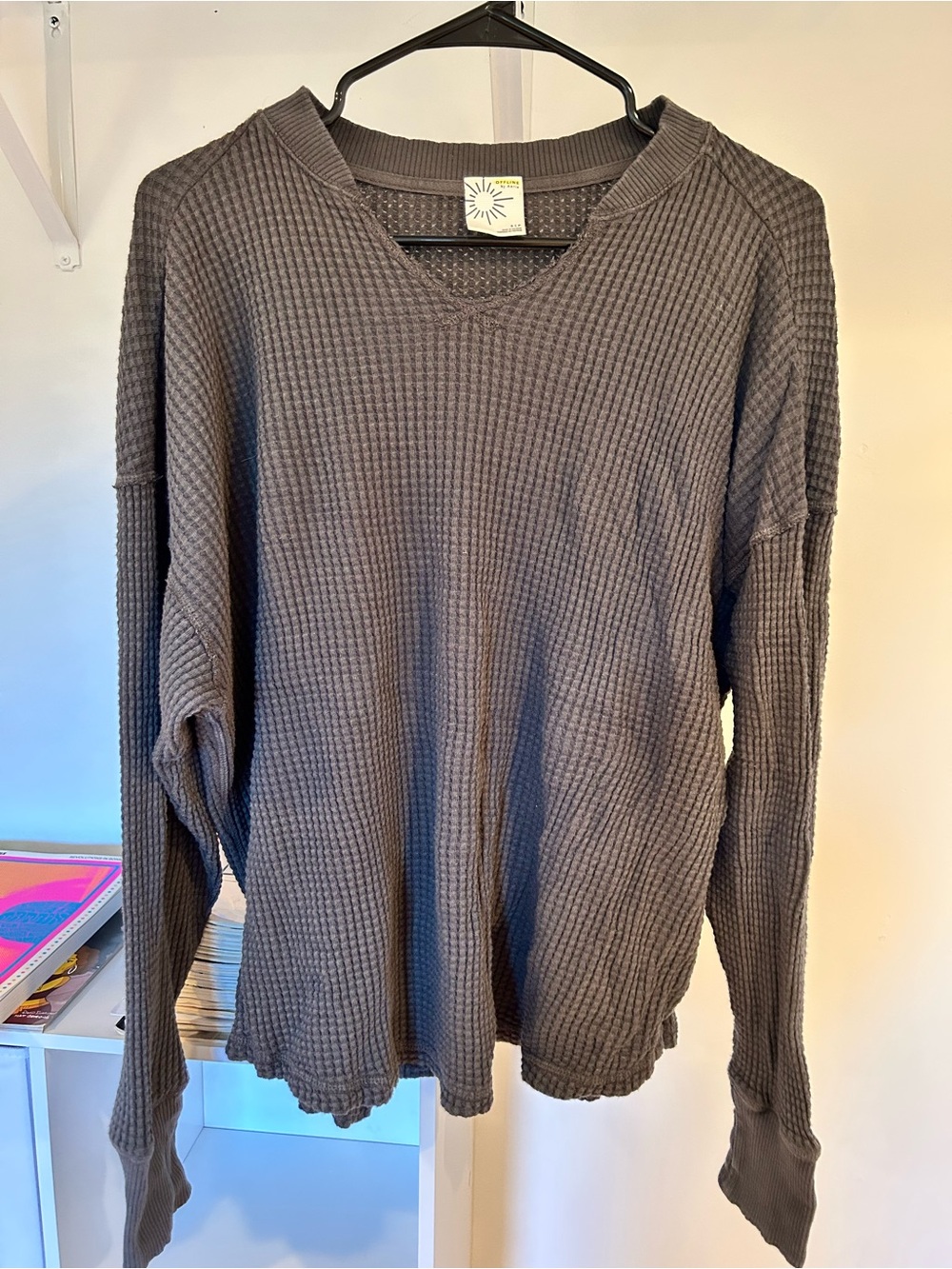 Aerie Wow Waffle Notch Neck Long Sleeve T-Shirt